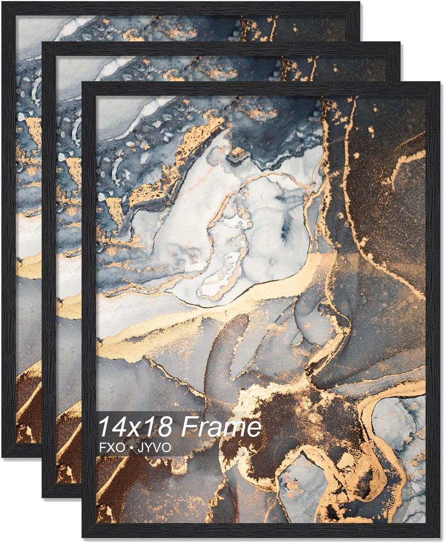 Fxojyvo Engineered Wood 14x18 Picture Frame Set of 3, Black Frame for 14 x 18 Inch Picture Poster Photo, Light Weight 14 by 18 Frame with Wood-grain for Wall - 3 Pack/Black/14 x18
