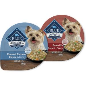 Blue Buffalo Delights Natural Adult Small Breed Wet Dog Food Cups, in Gravy, Chicken and Prime Rib 3.5-oz (12 Pack- 6 of Each Flavor) Best By Apr 14, 2027