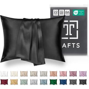 Tafts Pillow Cases - 22mm 100% Pure Mulberry 6A Silk Pillowcase for Hair & Skin with Zipper Closure, Cooling, Natural, Organic, Double Sided Silk Pillow Case (Midnight Black, Queen 20x30 1pc)