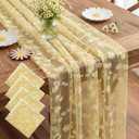 4 Pcs Yellow Daisy Table Runners 29 x 70 Inch Daisy Tulle Lace Table Runner Spring Floral Dining Tablecover for Boho Wedding Birthday Baby Shower Spring Easter Party Home Kitchen Decor