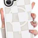 KANGHAR for iPhone 16 Case Checkered Matte Aesthetic Cute Pattern Magnetic [Compatible with Magsafe] Slim Shockproof Full Body Protection for Girls Women -White