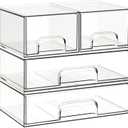 Criusia Stackable Storage Drawers, 4 Pack Clear Plastic Makeup & Bathroom Organizer, Versatile Storage Bins for Vanity, Under Sink, Kitchen Cabinets & Pantry