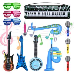Inflatable Rock Star Toy Set, 12 Pack Inflatable Instruments, 80s 90s Party Decorations Inflatable Guitar, Party Props Musical Instrument Blow up Guitar for Rock and Roll Party Photo Booth Props