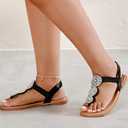 Luoika Women's Wide Width Flat Sandals, Flip Flop Thong Sandals Strappy Rhinestone Comfortable Summer Beach Shoes for Women.813 Black 7XW