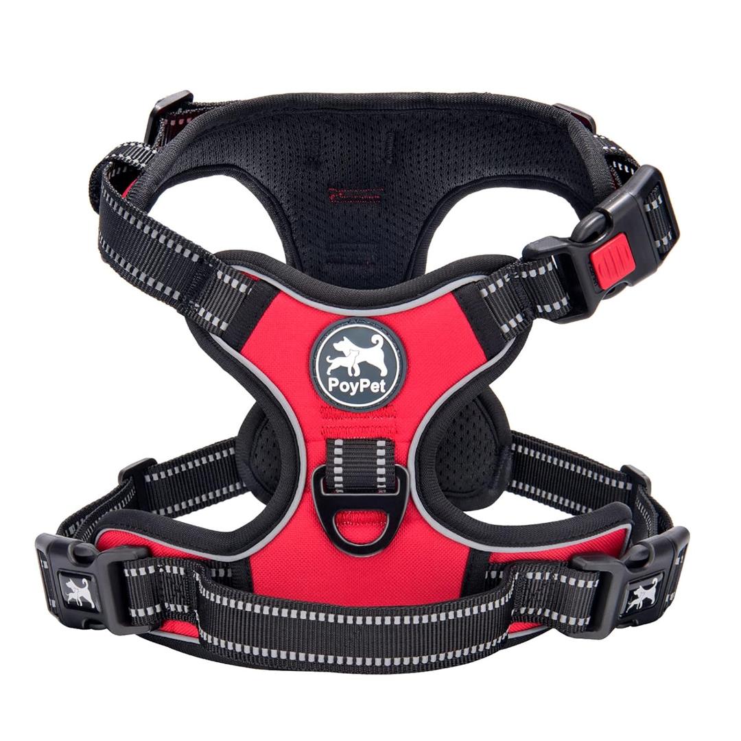 PoyPet No Pull Dog Harness, No Choke Front Clip Dog Reflective Harness, Adjustable Soft Padded Pet Vest with Easy Control Handle for Small Dogs(Red, Size S)