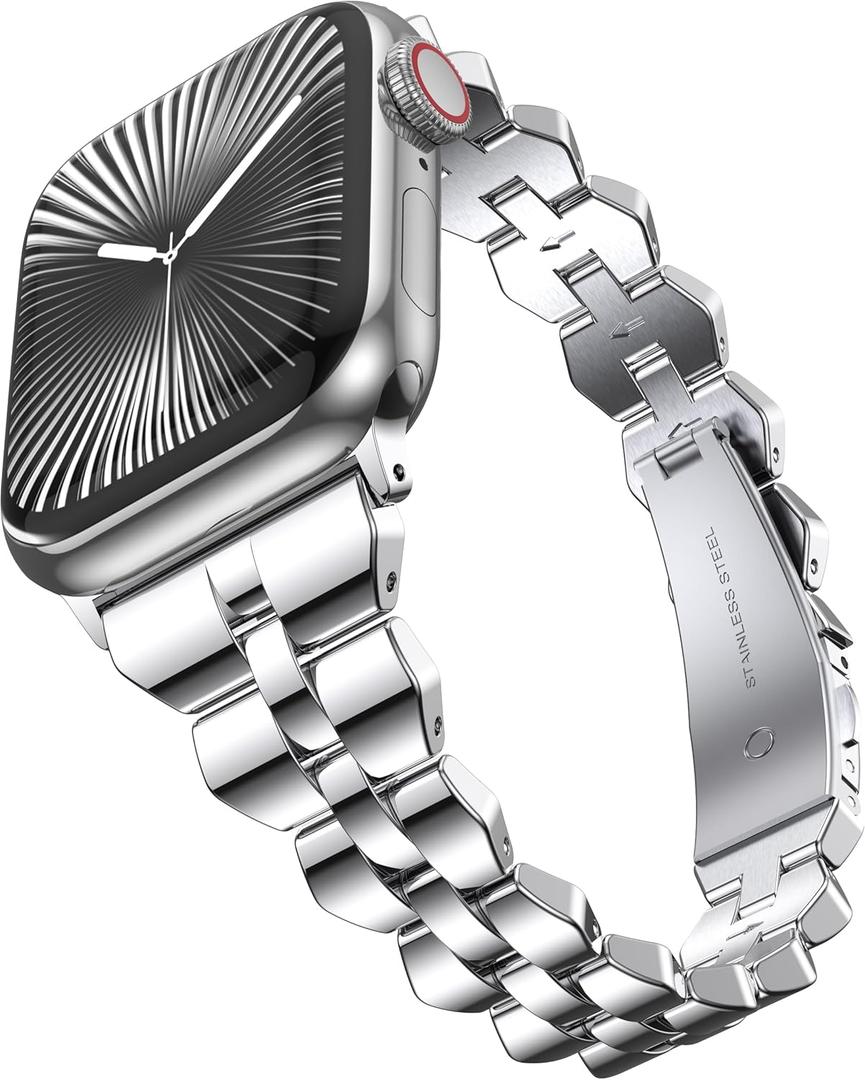 GELISHI Thin Slim Band Compatible with Apple Watch Band 41mm 40mm 38mm 42mm 44mm 45mm 46mm Women, Stainless Steel Band Metal Wristband for Watch SE/Series 10 9 8 7 6 5 4 3 2 1 (Silver)