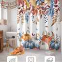 Fall Thanksgiving Shower Curtain Watercolor Autumn Pumpkins Eucalyptus Leaves Waterproof Shower Curtain with Hooks Blue Orange Shower Curtains for Bathroom, Hotel, Stalls, Bathtubs, 72x72 Inch