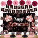 20PCS Happy Retirement Party Decorations Kit for Women, Rose Gold Retirement Backdrop Balloons Honeycomb Centerpiece Swirl Paper Pompoms Party Supplies, Retired Sash Table Topper Swirls Set
