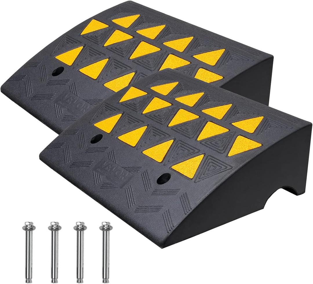VEVOR Rubber Curb Ramp, 6" Rise Height 2 Pack, Heavy-Duty 33069 lbs/15 T Capacity Threshold Ramps, 19" L x 15" W Driveway Ramps with Stable Grid Structure for Cars, Wheelchairs, Bikes, Motorcycles