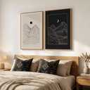 Large Framed Black and Beige Neutral Abstract Wall Art for Living Room, Set of 2 Modern Canvas Prints Paintings Artwork for Walls, Mountain and Moon Pictures for Bedroom Hallway Wall Decor 24x36 In, 24" W X 36" H X 2pcs