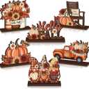 6 Pcs Thanksgiving Wooden Table Decorations Autumn Wood Tabletop Sign Centerpiece Rustic Decorations for Office Desk Farmhouse Home Kitchen Tiered Tray Decor Shelves Table Decorative