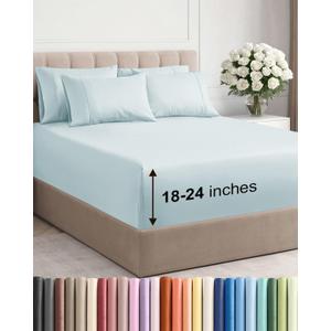 Extra Deep King Sheet Set - 6 Piece Breathable and Cooling Sheets - Hotel Luxury Bedding for Women, Men, Kids & Teens - Easy & Secure Fit - Soft, Wrinkle Free and Comfy - Extra Deep Pockets - Ice Blue