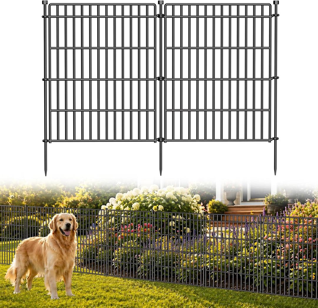 10 Panels No Dig Garden Fence Animal Barrier, 28in(H) 19.6ft(L) Decorative Metal Outdoor Dog Fence, Rustproof Pet Fencing for Yard, Patio, Flower Bed -Temporary Fencing| Easy to Install