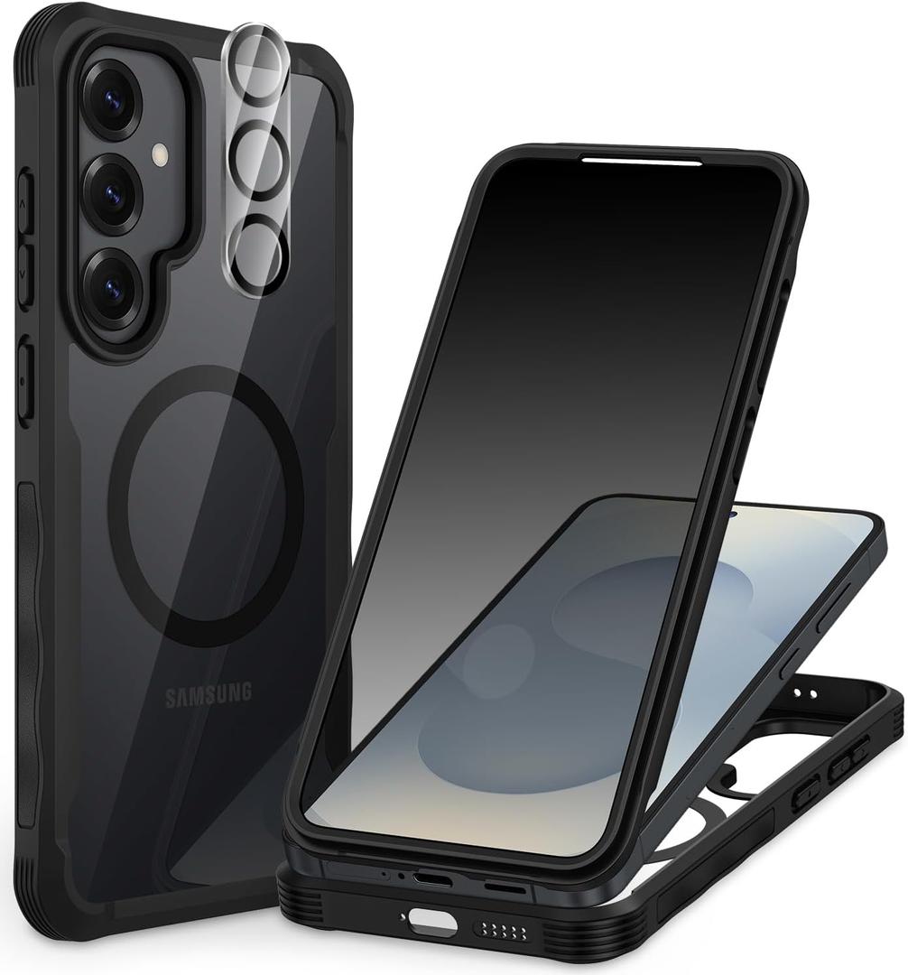 CENHUFO Magnetic Privacy for Samsung Galaxy S25 Plus Case, Full Body Phone Case with Built-in 9H Tempered Glass Privacy Screen Protector and Camera Lens Cover, Shockproof Protective Bumper - Black