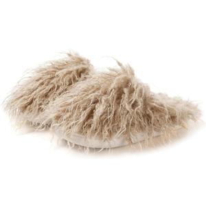 Fuzzy Plush Women's House Slipper Cozy Non-slip Bedroom Slipper for Women Furry Indoor Outdoor House Shoes (8-9, Khaki)