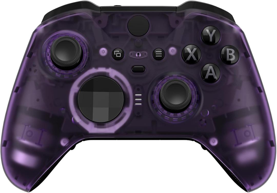 eXtremeRate Clear Atomic Purple Replacement Faceplate Cover for Xbox One Elite Controller Series 2 (Model 1797), Custom Front Housing Shell Case & Accent Rings for Xbox Elite Series 2 Core Controller