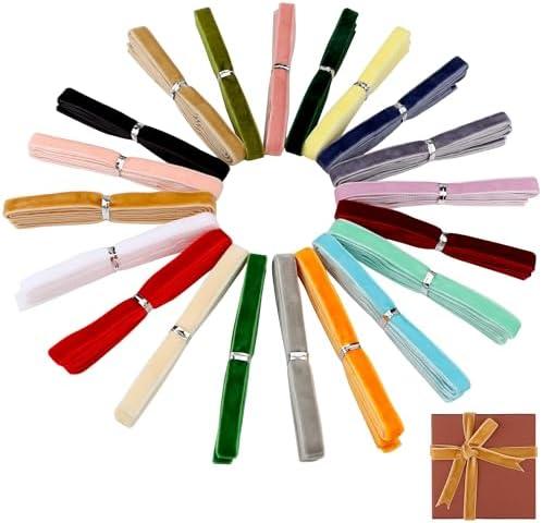 Vibrant Velvet Ribbon Set 40 Yards (2 Yards X 20 Colors) 3/8 Inch LVYOUIF Single-Sided Velvet Ribbon Trim for Christmas Trees Gift Wrapping Bouquets Wedding Decor and DIY Crafts