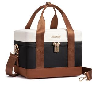 LOVEVOOK Insulated Lunch Box for Women Men, Reusable Lunch Bag with Large Capacity, Leakproof Cooler Lunch Tote for Work, Office, Outdoor Use, Black-beige-brown