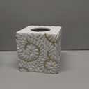 Square Tissue Box Cover Decorative Klenex Box Holder for Bathroom & Living Room with Handcrafted Texture (White&Gold), 5.5"L x 5.5"W x 5.5"H