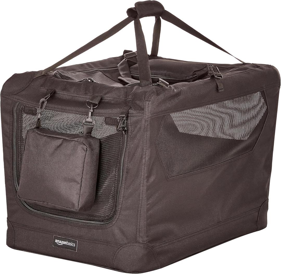 Amazon Basics Folding Portable Soft Pet Dog Crate Carrier Kennel, 26.2"L x 17.8"W x 18.1"H, Black