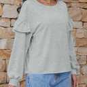 Fisoew Womens Crewneck Sweatshirts Fall Casual Ruffle Long Sleeve Roll Hem Loose Cropped Pullover Tops (XX-Large, Grey)