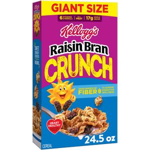 Kellogg's Raisin Bran Crunch Breakfast Cereal, Good Source of Fiber, Giant Size, 24.5 oz (EXP 02/07/27)