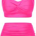 Tempt Me Women Plus Size High Waisted Bikini Set Two Piece Swimsuit Tummy Control Bathing Suits (Hot Pink), 16W