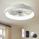 LUDOMIDE 20" Modern White Flush Mount Ceiling Fan with Lights, 6 Wind Speeds, LED, Voice Control, Bedroom, Living Room, Kitchen