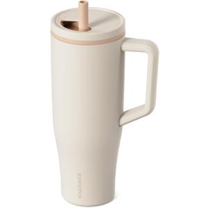KISSKIND 40 oz Tumbler with Handle and Straw Lid, 100% Leakproof Stainless Steel Vacuum Insulated Cup Travel Coffee Mug Water Bottle, Car Cup Holder Friendly, Rubber Base, Gifts for Women Men (Coffee)