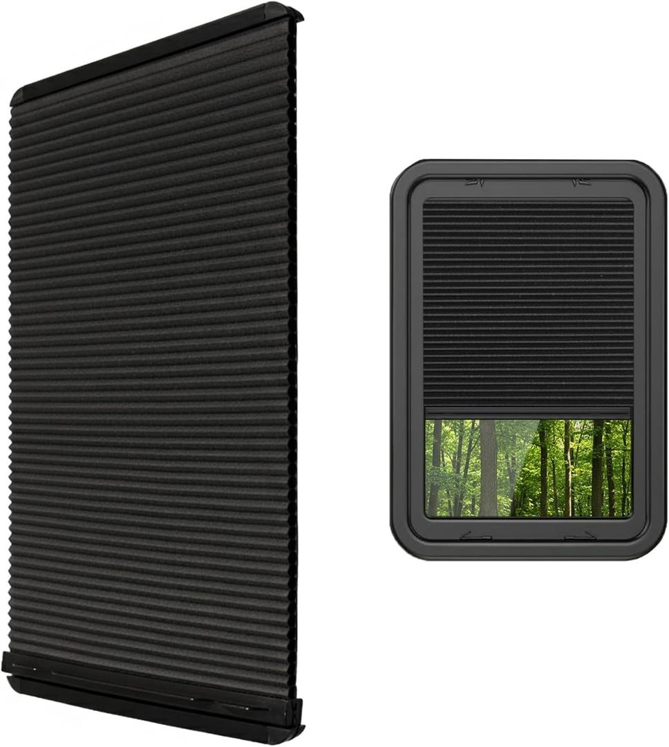 RV Door Window Shade Replacement Cellular RV Door Shade for Lippert Prepped Entry Doors, 12" x 21" Camper Door Window Shade, Lippert Thin Shade Ready for RV Door, Black