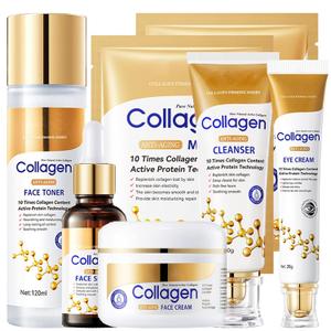 Collagen Skin Care Set, 6Pcs Anti Aging Face Care Sets for Women, Firming Skin, Shrink Pores, Smooth Wrinkles, Hydrating Skin Care Set Include Serum Face Cream Eye Cream Toner Cleanser Facial Mask1