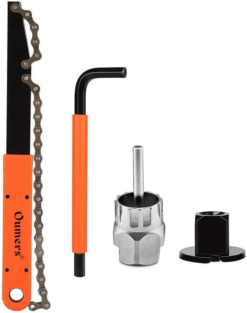 Oumers Bike Cassette Removal Tool, Cassette Freewheel Removal Tool with Chain Whip and Auxiliary Wrench Bicycle Cassette Lock Ring Extractor, Freewheel Remover Wrench Sprocket Remover