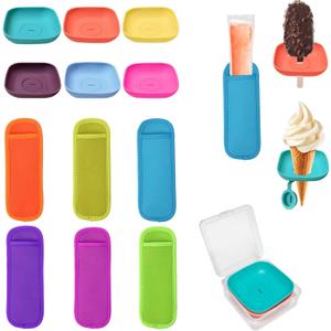 Silicone Popsicle Holder and Sleeves, Reusable Ice Pop Sleeves for Toddlers, No mess Ice Cream Holder for Summer and Birthday Party, Adjustable Clips, Dishwasher Safety, 12pcs, 3-in-1 (6PCS)