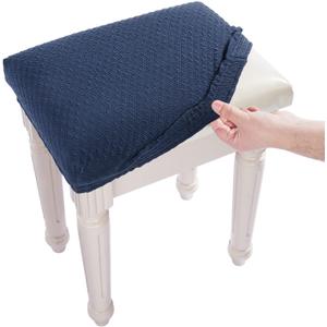 BUYUE Luxury Vanity Bench Stool Cover, (15"- 20") L x (11.8"- 15.7") W Rectangle Small Bench Stretch Jacquard Washable Slipcover (XS, Navy Blue)