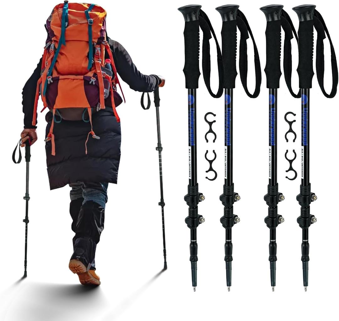 Collapsible Trekking Poles for Hiking 4 Pack - Adjustable Aluminum Hiking Poles, Lightweight Nordic Walking Sticks for Women, Men, Seniors, Kids, Hiking Sticks for Backpacking by Underwood Aggregator