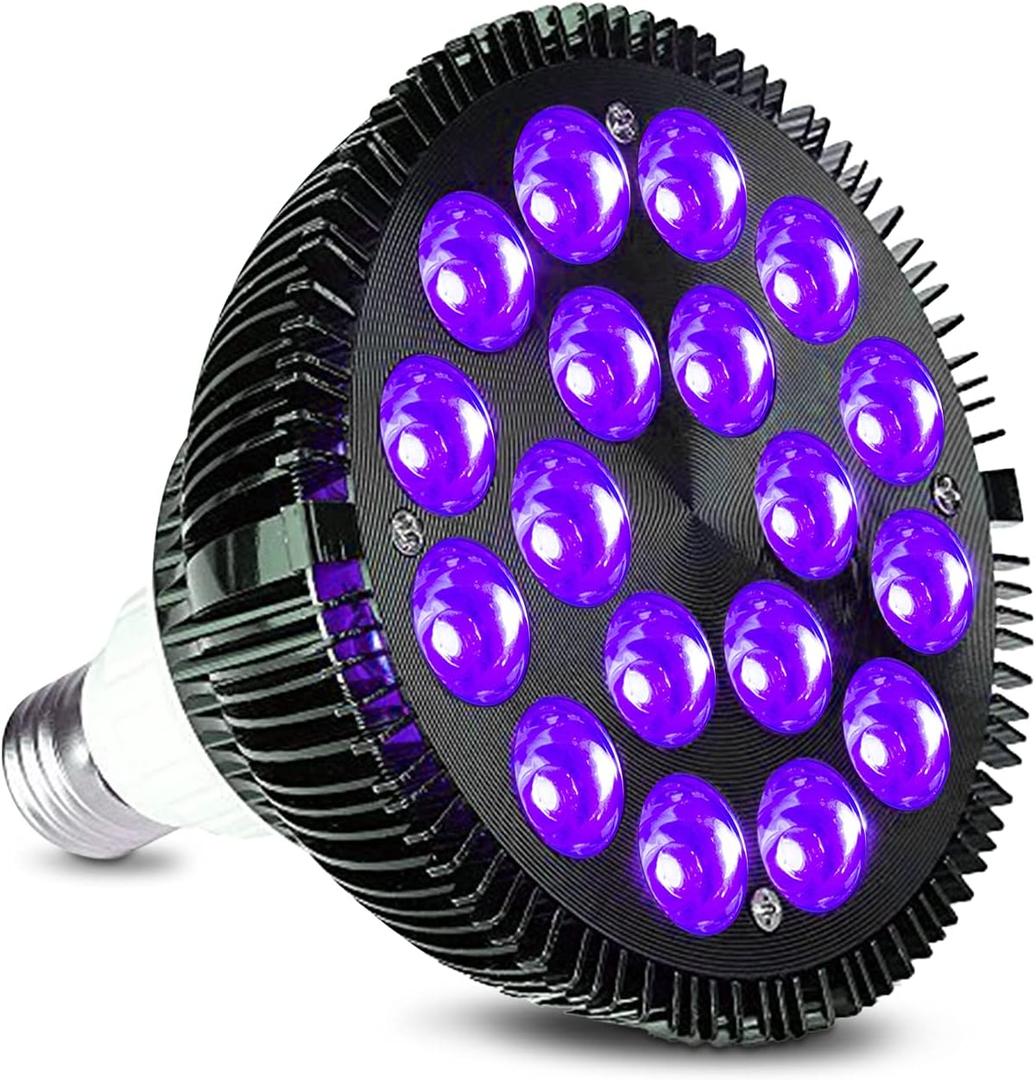 KINGBO Black Light Bulb, 36W LED Blacklight Bulbs E26 PAR38 Glow in The Dark, 395nm LEDs for Blacklight Party, Art, DJ Dance Party, Holiday Decorations, Acrylic Pouring Light (1 Count (Pack of 1))