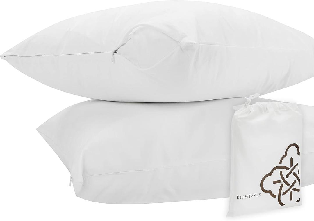 Bioweaves 100% Organic Cotton Breathable Pillow Protectors GOTS Certified with Zipped Closure Standard, 20 x 26 inches, 2-Pack