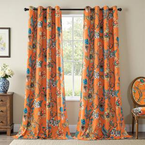 MYSKY HOME Orange Floral Blackout Curtains 84 inches Long for Living Room Bedroom Room Darkening Thermal Insulated Energy Efficient Drapes Grommet Country Window Panels for Home Decor, 2 Pcs, 52" Wide