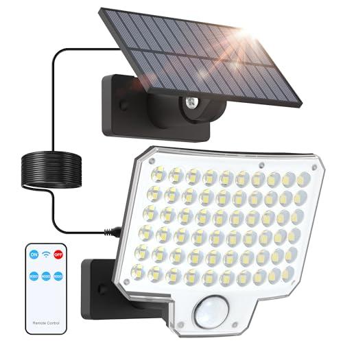 LUTEC Solar Lights Outdoor, 240 LED 3000LM Solar Powered Motion Sensor Flood Lights with Remote, Solar Flood Light with 3 Modes, Security Lights with 16.4Ft Cable IP65 Waterproof for Yard 2 pcs