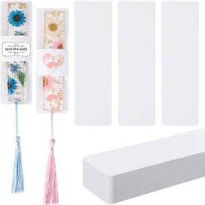 Fumete 50 Pieces Resin Bookmark Holder 5.9 x 1.8 Inches Kraft Bookmark Sleeves DIY Bookmarks Display Cards for Bookmark Wrapping Small Business Packaging Supplies Party Favor Gift (White, Cute)