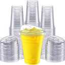 50 Pack 16 oz Clear Plastic Cups with Strawless Sip-Lids, Disposable Cold Drinking Cups with Lids, To Go Plastic Container for Iced Cold Coffee, and Soda for Events and Everyday Use