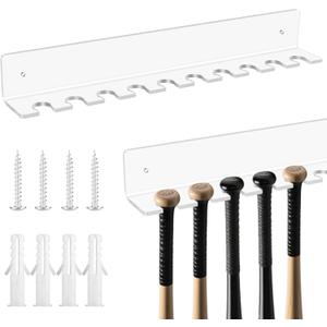 2 Pcs Mini Baseball Bat Holder, Acrylic Clear Baseball Bat Hanger Holder 15 3/8 x 2 x 2 Inch with Top Diameter 0.7-0.8 Inch, 10 Items Display Rack Wall Mount for Sport Souvenir, Collector