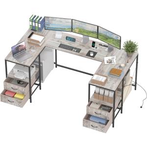 YOSHOOT 67" U Shaped Computer Desk, Reversible L Shaped Gaming Desk, 35.4"D x 66.9"W x 30.3"H