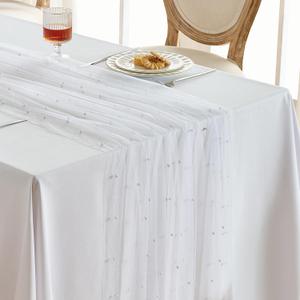 Fanami 1 Pack Pearl Table Runner - 10FT Ivory White Boho Tulle Table Runners 120 Inches Long Rustic Sheer Lace Fabric Centerpieces for Wedding Arch Birthday Party Bridal Veil Baby Shower Decorations