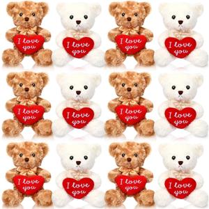 Hungdao 12 Pack Valentine's Day Bear Bulk 10 Inch Soft Valentine Stuffed Animals Cute Plush Bears Romantic Gift for Valentines Day Girlfriend Birthday Wedding Anniversary Decoration(Heart)