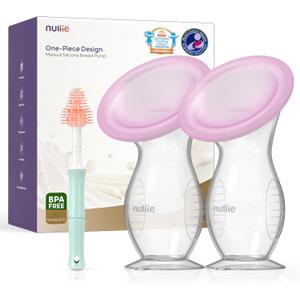 Nuliie 2PCS Silicone Manual Breast Pump with Leak-Proof Lid & Suction Cup, 4oz/120ml BPA-Free, Wearable Hand Pump Breastmilk, Breast Milk Collectors for Breastfeeding Essentials (Purple)