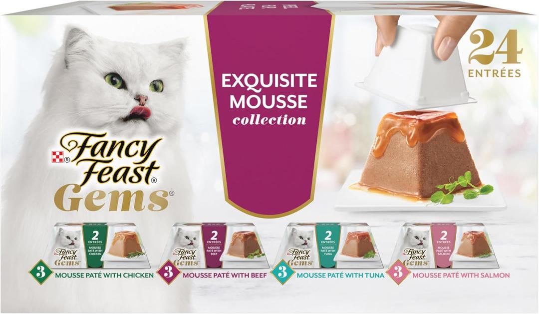 Fancy Feast Gems Pate Cat Food Mousse and a Halo of Savory Gravy Wet Cat Food Variety Pack - (Pack of 12) 4 oz. Boxes (EXP 12/01/26)