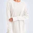 Tankaneo Womens Oversized Long Sleeve Shirts Vintage Washed Casual Loose Fit Tunic Tops with Thumb Holes White (L)