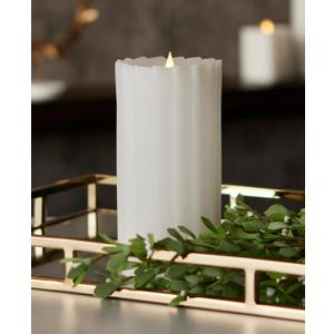 Seasonal LLC Sutton Fluted Seasonal Realistic Motion Flameless Battery Powered Pillar Candle | 3D Moving Flame | Adjustable Brightness | Translucent and Glowing Body Ivory (White, 4x8)