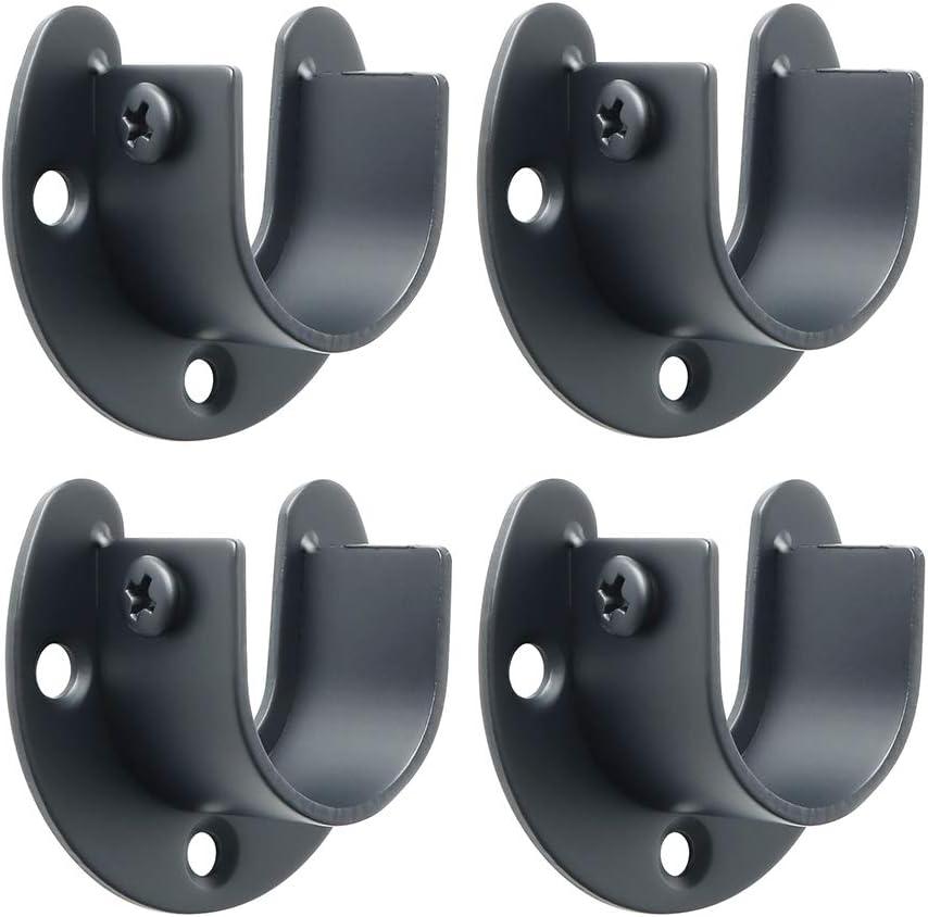 Alise 1-Inch Dia Shower Closet Rod Set Holder Flange Socket Bracket Supports,Stainless Steel Matte Black 4 Pcs